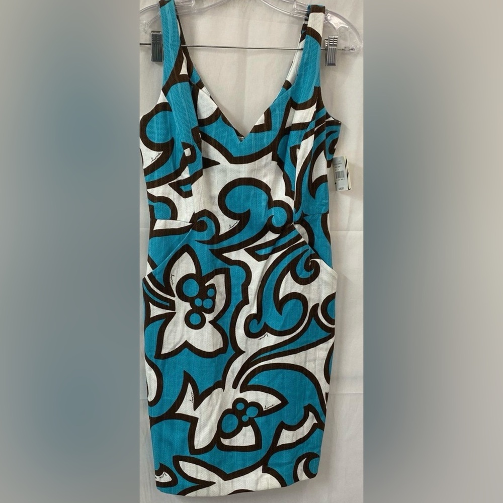 Milly $350 NWT teal geo print sleeveless dress . Made in USA